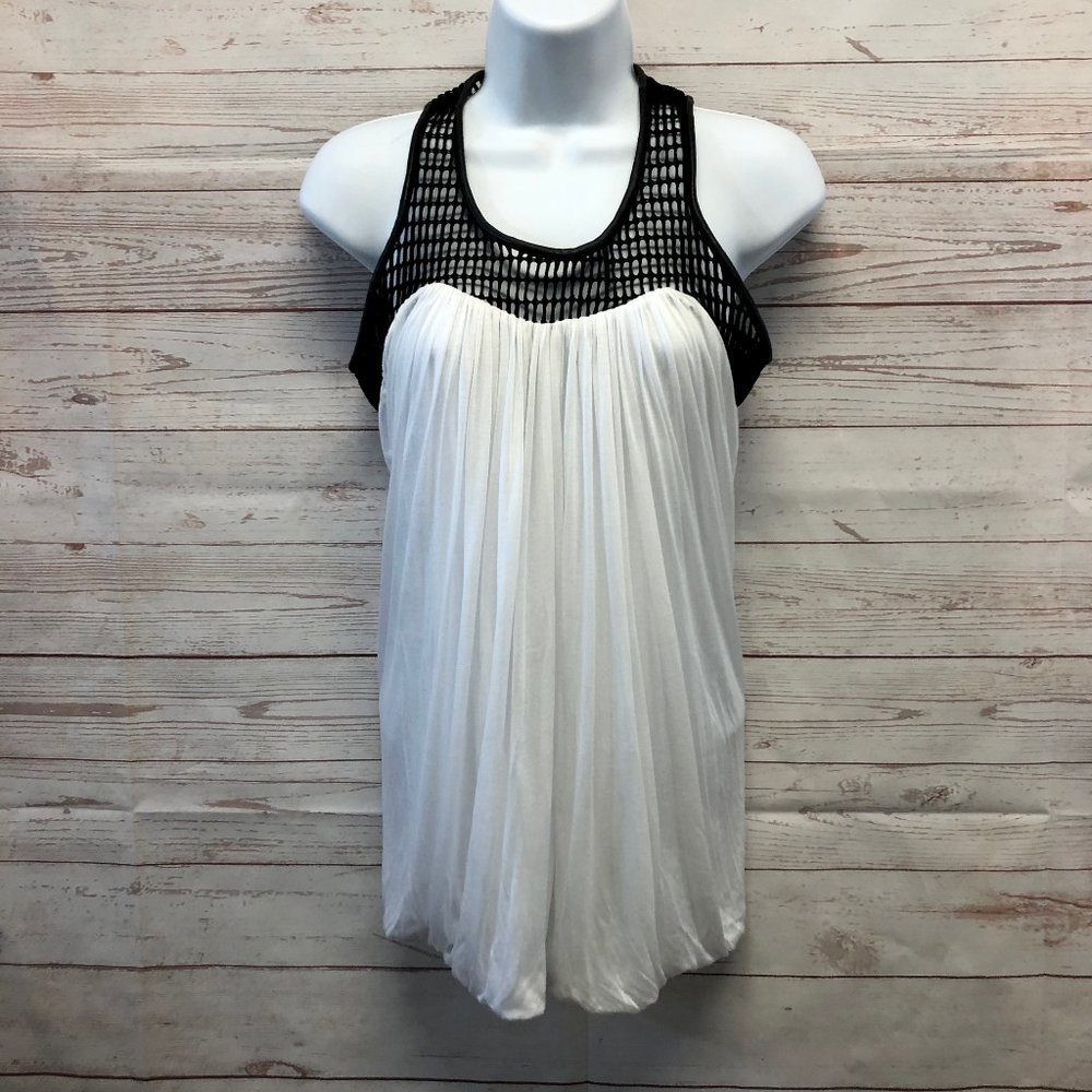 yigal azrouel leather trim mesh tank blouse